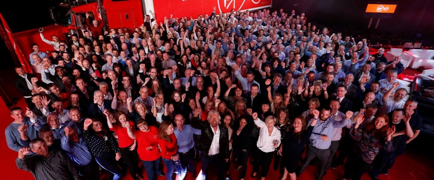 Richard Branson with the Virgin Media Ireland team