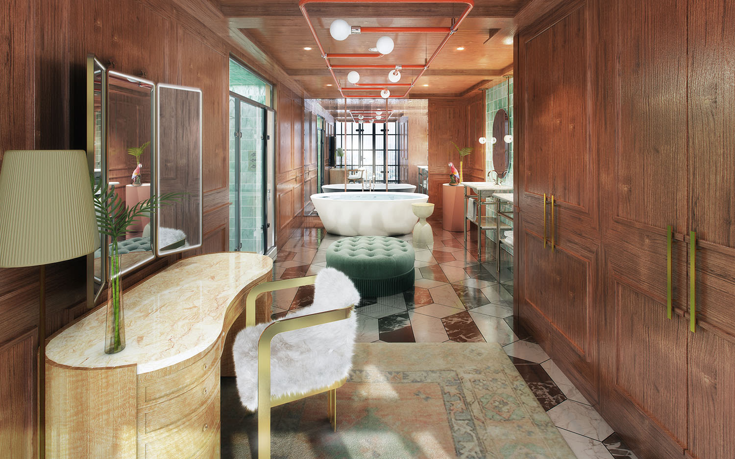 The bathroom in Richard's flat at Virgin Hotels New Orleans
