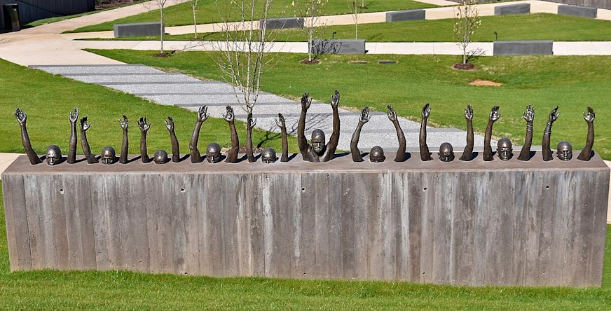 Hank Willis Thomas' sculpture "Raise Up" at The National Memorial for Peace and Justice Montgomery