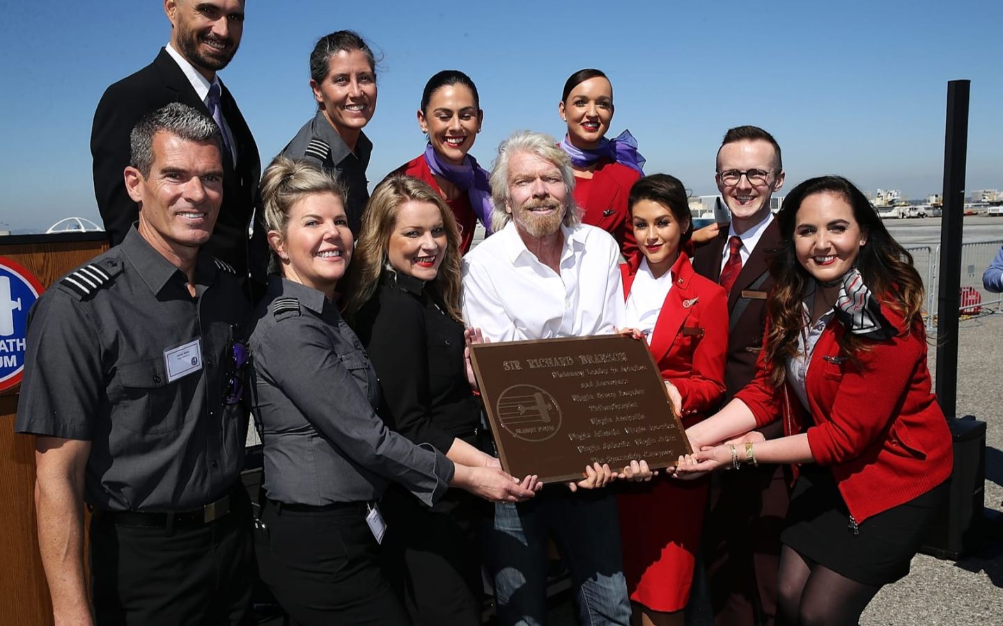 Richard Branson with Virgin Atlantic crew members 