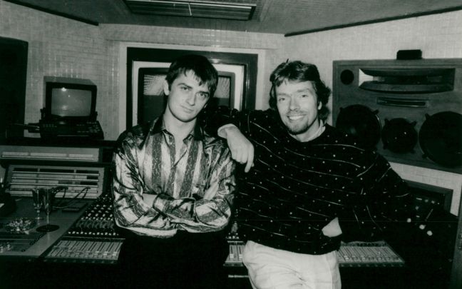 Mike Oldfield (left) and Richard Branson in The Manor recording studio in the 1970s