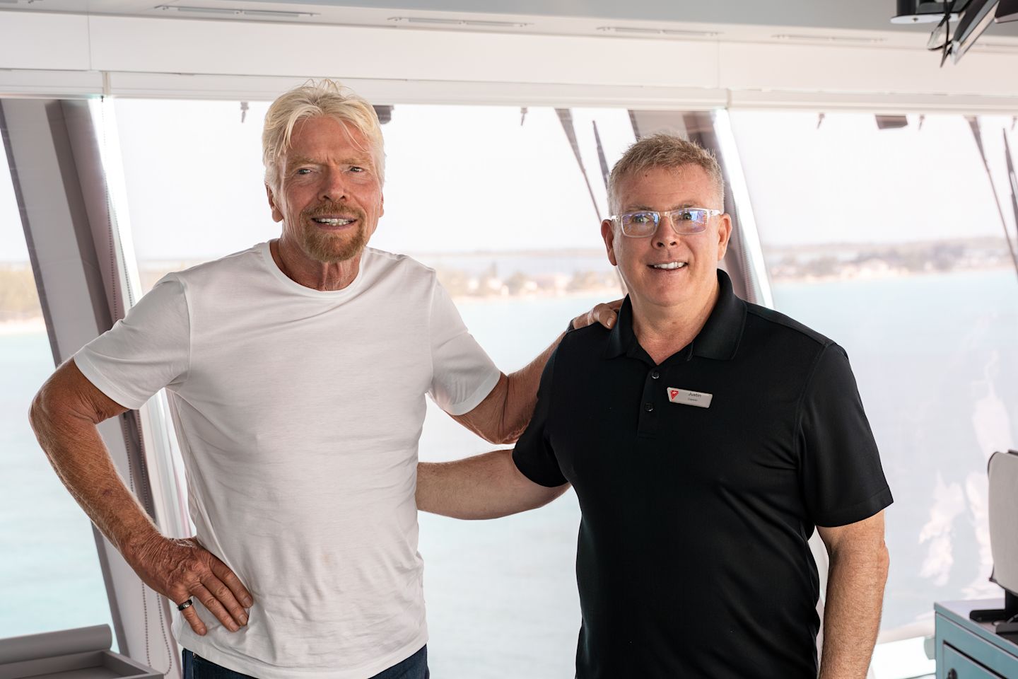 Richard Branson with Virgin Voyages captain Justin Lawes