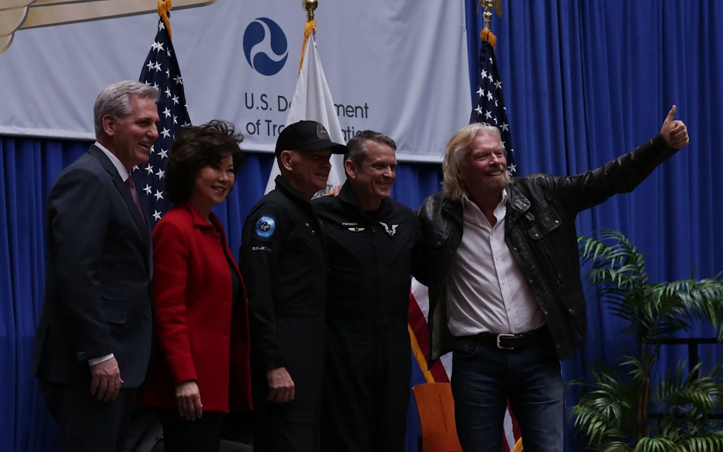 Virgin Galactic pilots Rick 'CJ' Sturckow and Mark 'Forger' Stucky receive their commercial astronaut wings