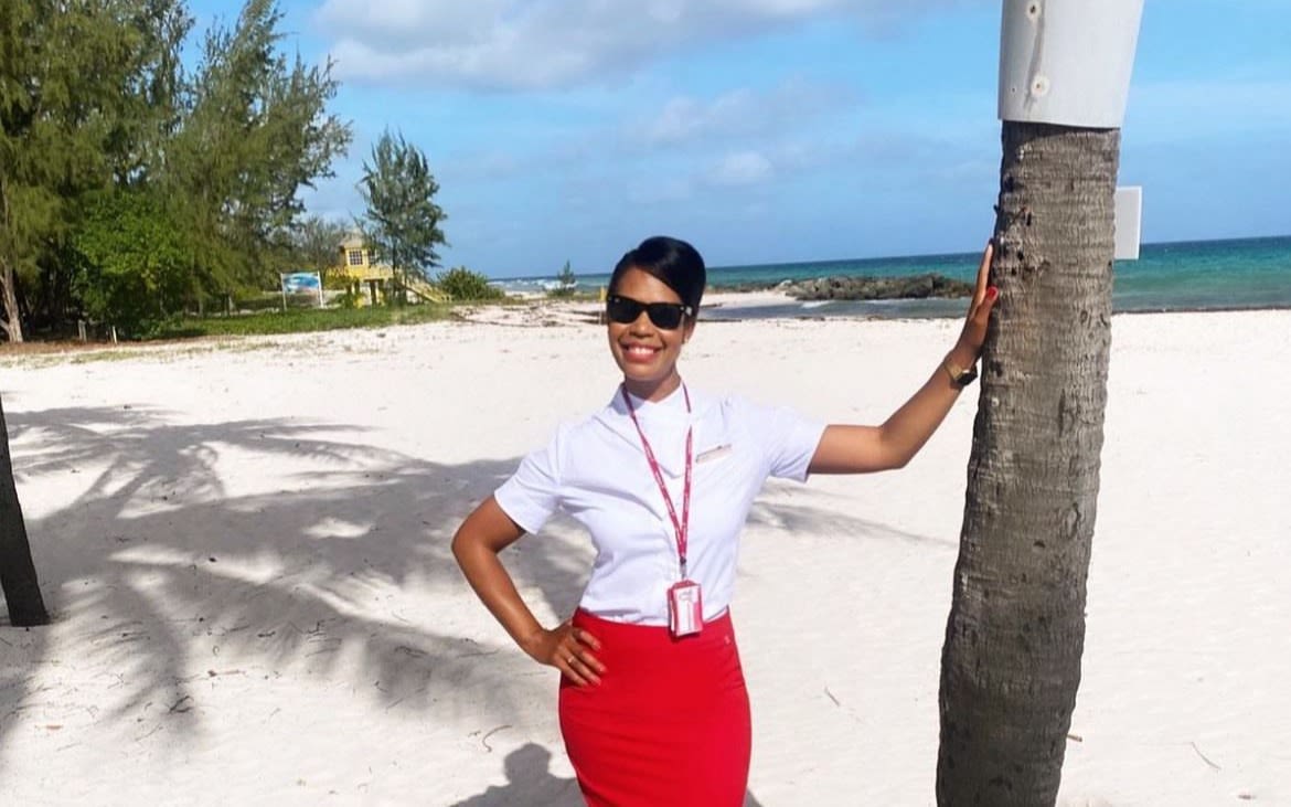 Virgin Atlantic's Andrea on a beach in Barbados