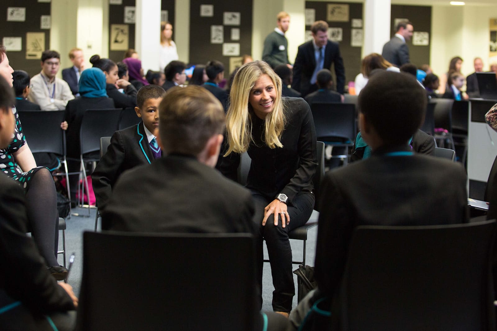 Holly Branson talking to school children