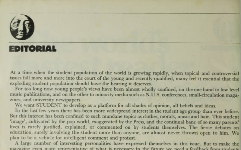 Richard Branson's editorial in an issue of Student Magazine