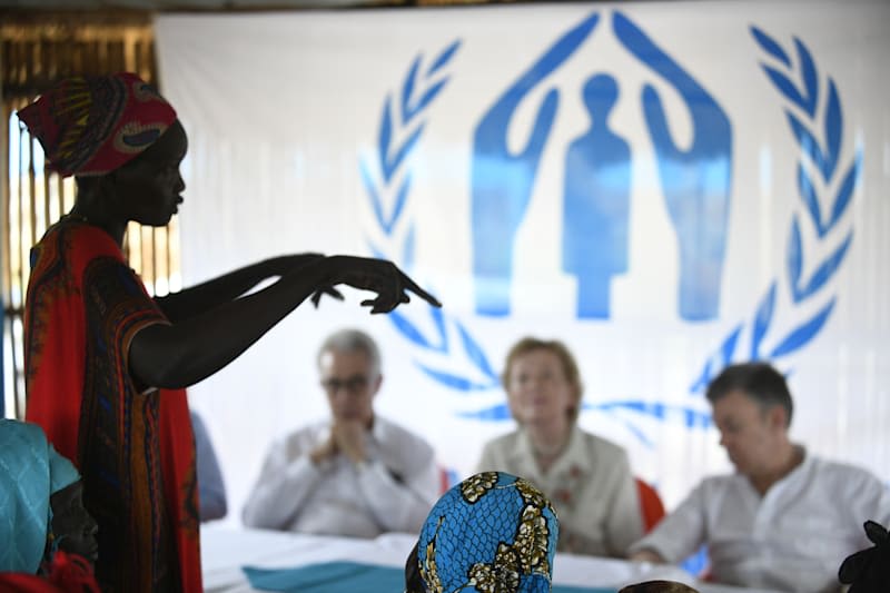 Woman speaking to group at UNHCR event in Ethiopia