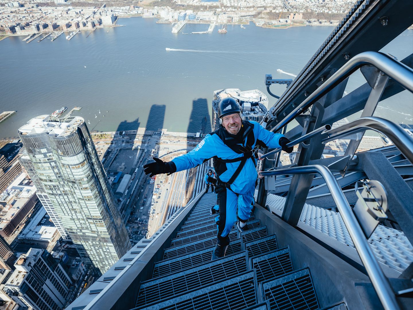 Richard Branson climbing the Edge with Virgin Experience Gifts in New York