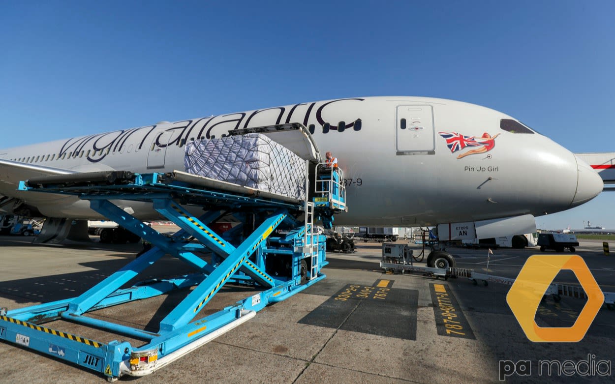 Cargo is loaded onto a Virgin Atlantic Boeing 787-9