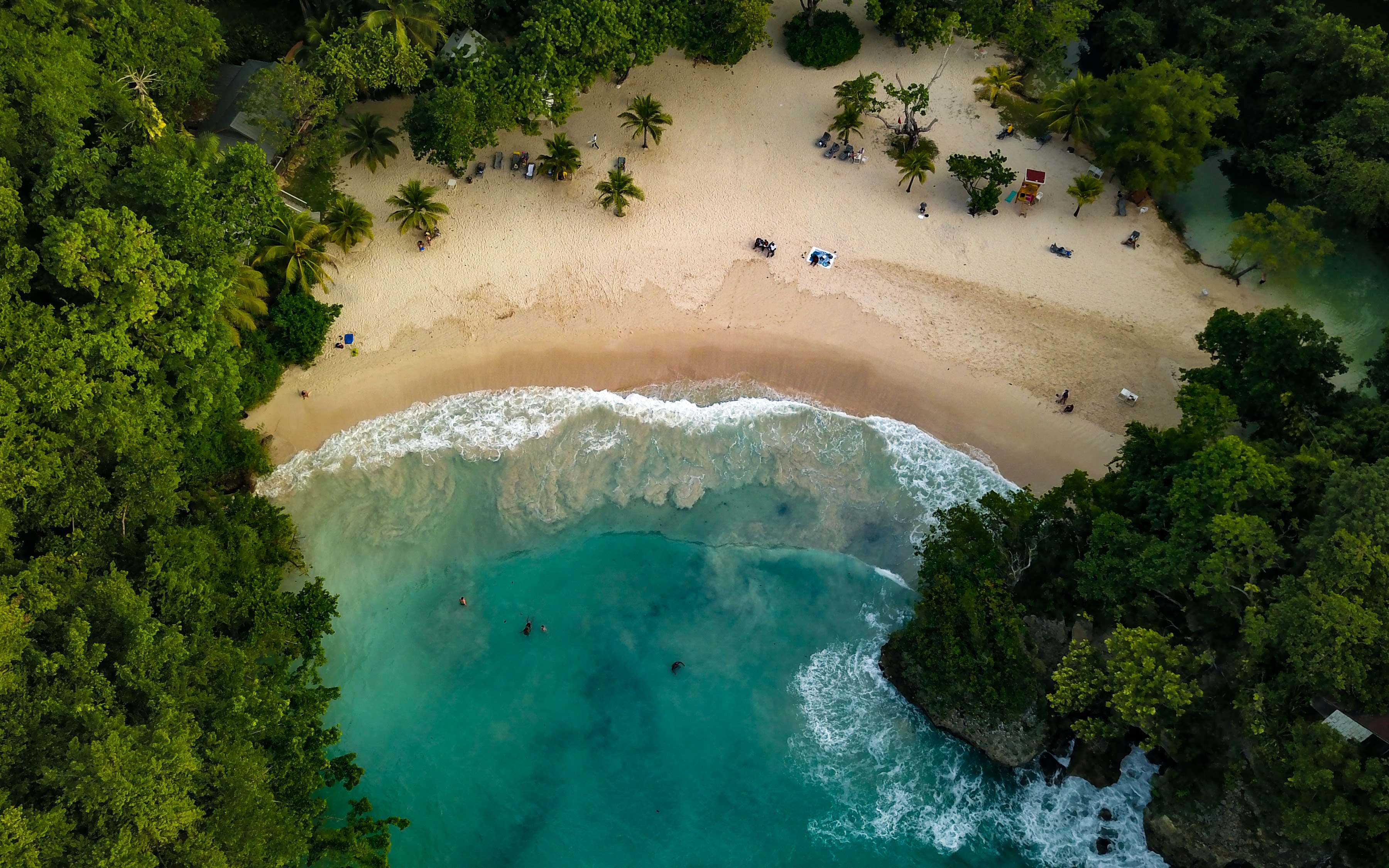 An aerial image of a cove in Jamaica
