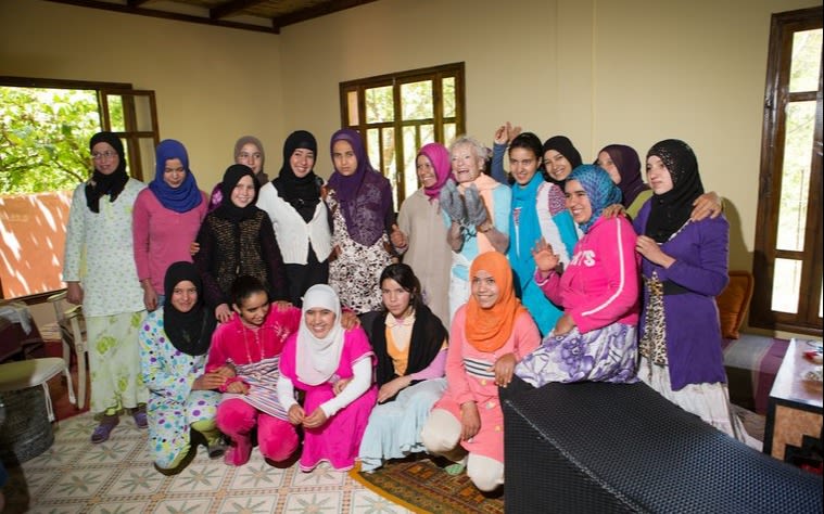 Eve Branson with her team of women in Morocco