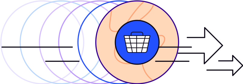 Illustration of a shopping basket accelerating to the right