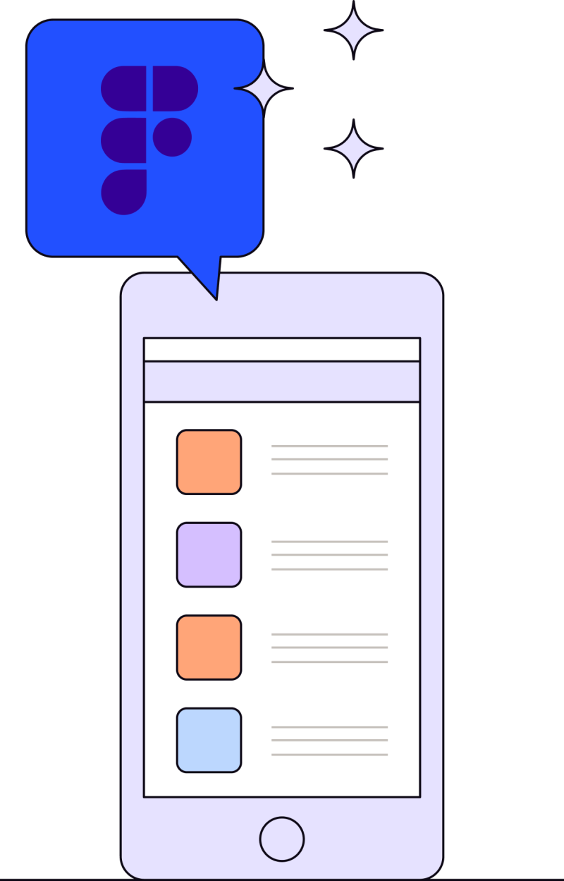 Illustration of a phone screen with the Figma icon in a notification bubble on the top left.