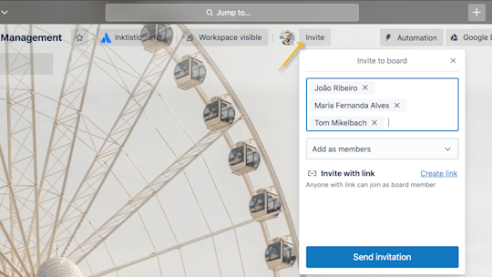 An image showing how to invite members to a Trello board