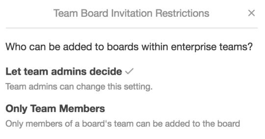 An image showing board invitiation restrictions for a Trello Workspace