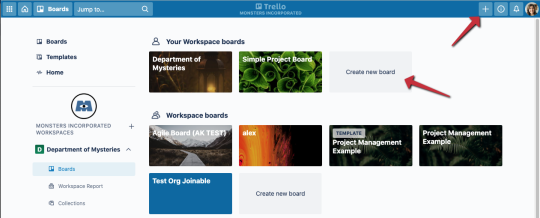 An image showing how to add a board to a Trello Workspace
