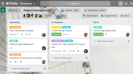 A view of a Trello board