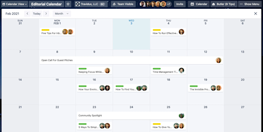 An image showing the Calendar view of a Trello board