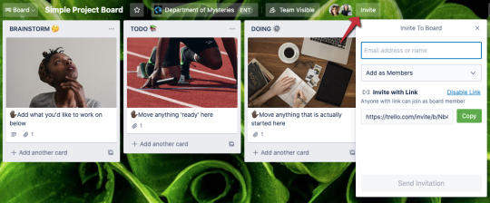 An image showing how to invite members to a Trello board