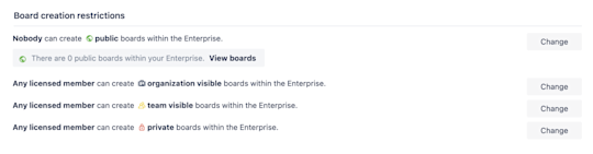 An image showing board creation restrictions for a Trello Workspace