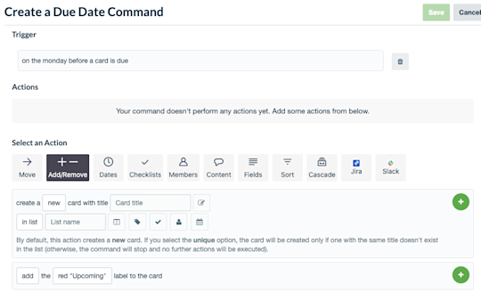 An image showing how to create a Due Date Command in Butler