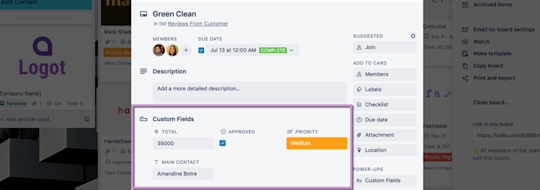 An image showing an example of a Custom Field on a Trello card