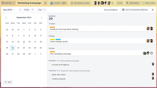 An image showing how to view your day using Calendar view in Trello