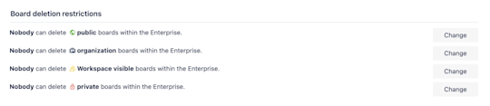 An image showing board deletion restrictions for a Trello Workspace