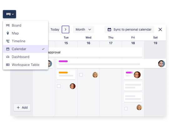 An image showing the Calendar view of a Trello board