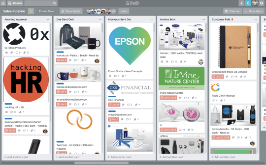An image showing the SwagUp Sales Pipeline Trello board