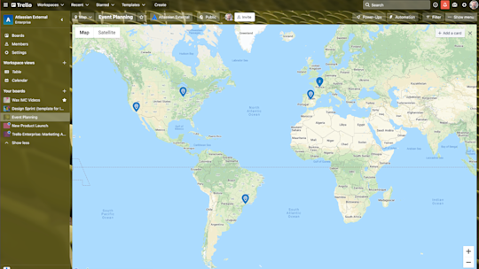 An image showing Map view of a Trello board
