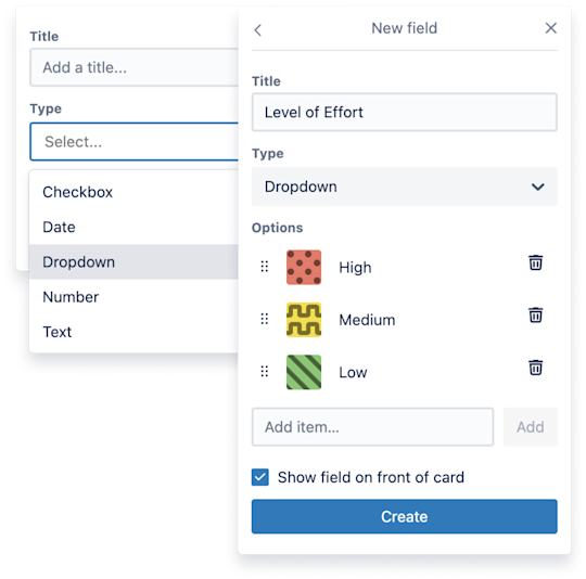 Image montrant comment créer des champs personnalisés sur des cartes Trello