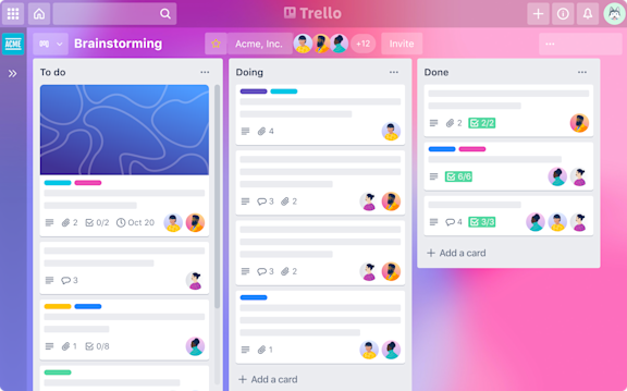 An illustration showing an example of a Trello board used for brainstorming