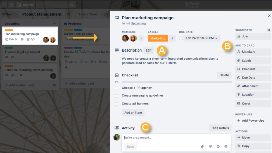 An image showing how to collaborate on a Trello card