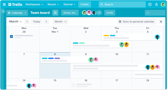 An illlustration showing the Calendar view of a Trello board