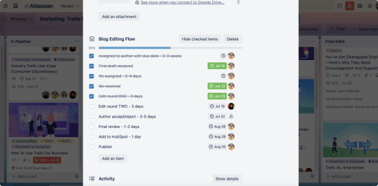 Abbildung eines Beispiels für eine Checkliste auf einer Trello-Karte