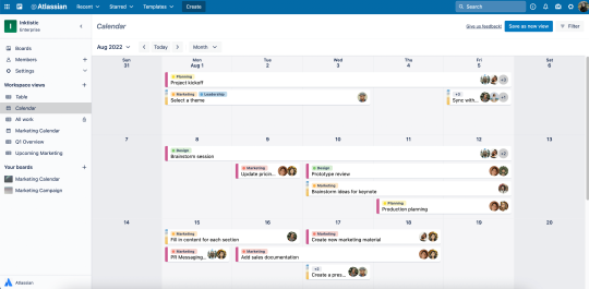 An image showing a Workspace Calendar view of a Trello board.