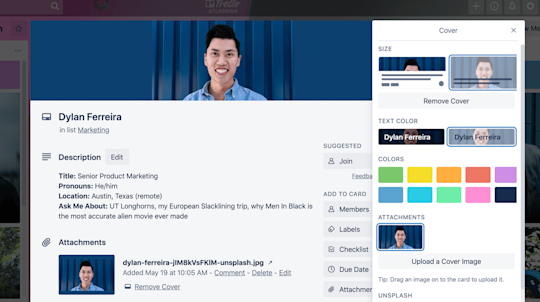 An image showing how to change the cover on a Trello card