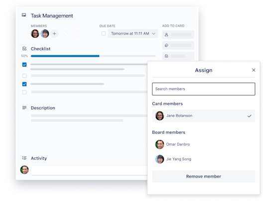 An image showing how to assign tasks on a Trello board