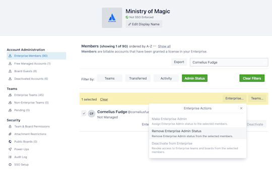 An image showing how to set Trello Enterprise Admin Status for members