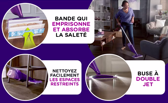 Recharge Swiffer JetFrais – Bande Absorbe + élimine, nettoie facilement les espaces restreints, vaporisateur à double jet