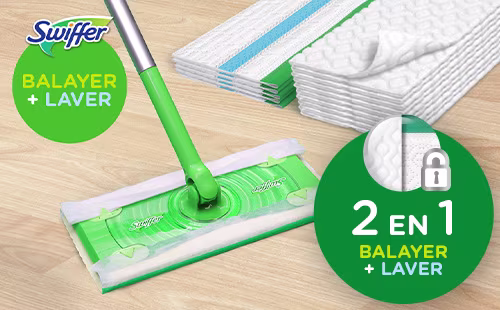Emballage de départ pour balai Swiffer 2 en 1, Sec + humide pour balayer et laver – Nettoyage facile et rapide