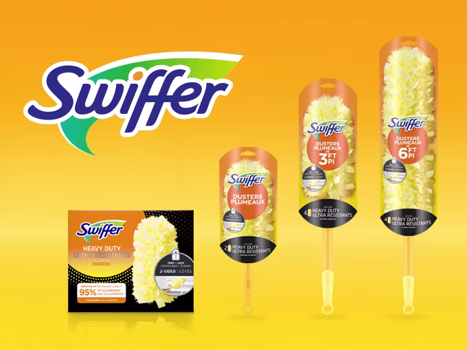 Plan produit de la gamme de l’ensemble de départ pour plumeaux Swiffer Ultra résistants