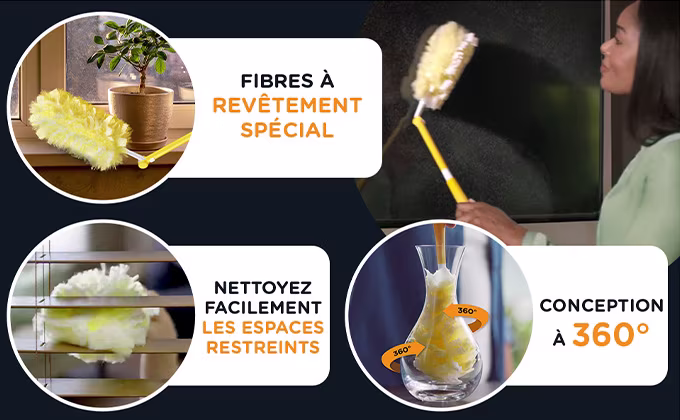 Ensemble de départ pour plumeaux Swiffer Ultra résistants – Fibres à revêtement spécial, nettoie facilement les espaces restreints, conception à 360°