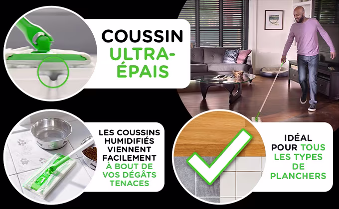 Recharges ultra résistantes pour balai Swiffer – Le coussin ultra épais pénètre profondément dans les fentes, les coussins humides ultra résistants réparent facilement vos dégâts tenaces, idéal pour tous les types de planchers