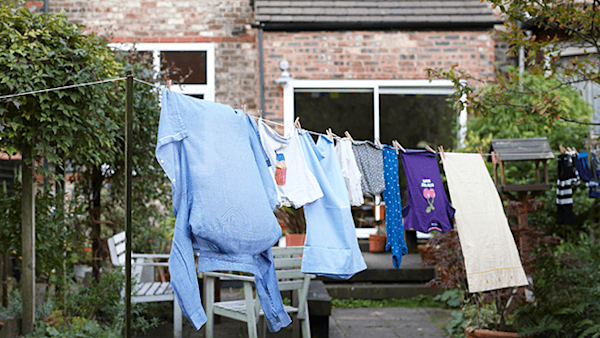 Clothes blowing in the wind on a washing line