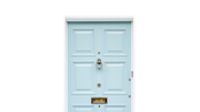 Blue door on orange background