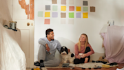 Couple taking a break from decorating