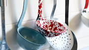 Kitchen utensils hanging up