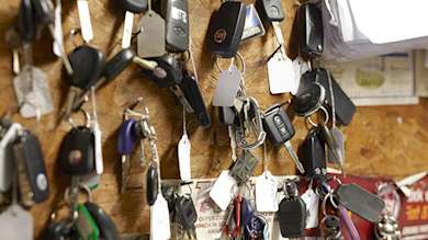 Car keys hung up on a board